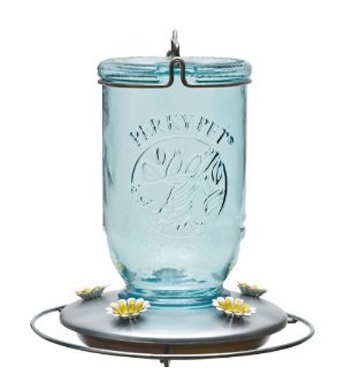 Blue Antique Mason Jar Hummingbird Feeder, 32 oz.