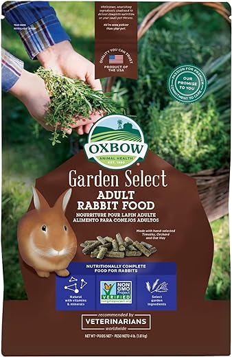 Oxbow Animal Health Garden Select Adult Rabbit Food, Garden-Inspired Recipe for Adult Rabbits, No Soy or Wheat, Non-GMO, Made in The USA, 4 Pound Bag