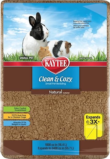 Kaytee Clean & Cozy Natural Small Animal Pet Bedding for Pet Guinea Pigs, Rabbits, Hamsters, Gerbils, and Chinchillas, 49.2 Liters